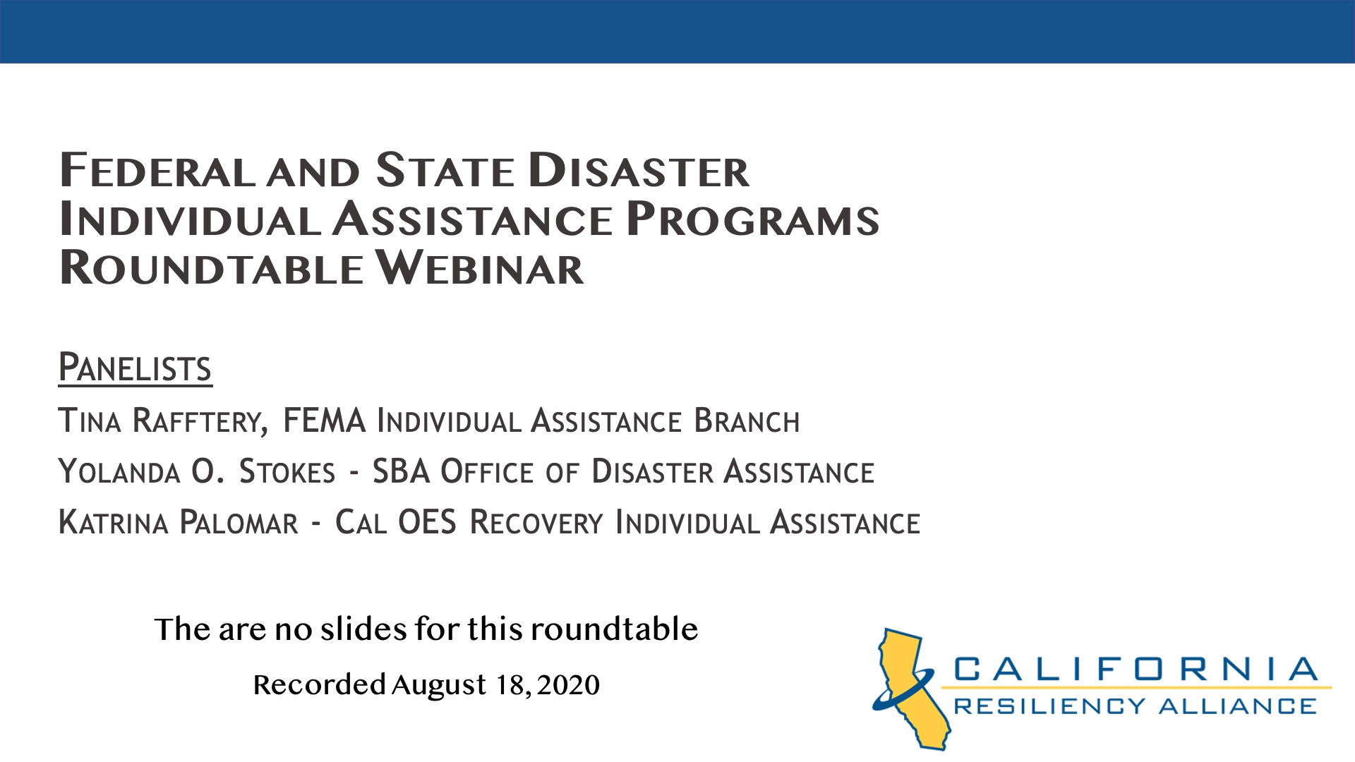 Federal and State Disaster Individual Assistance Programs Roundtable