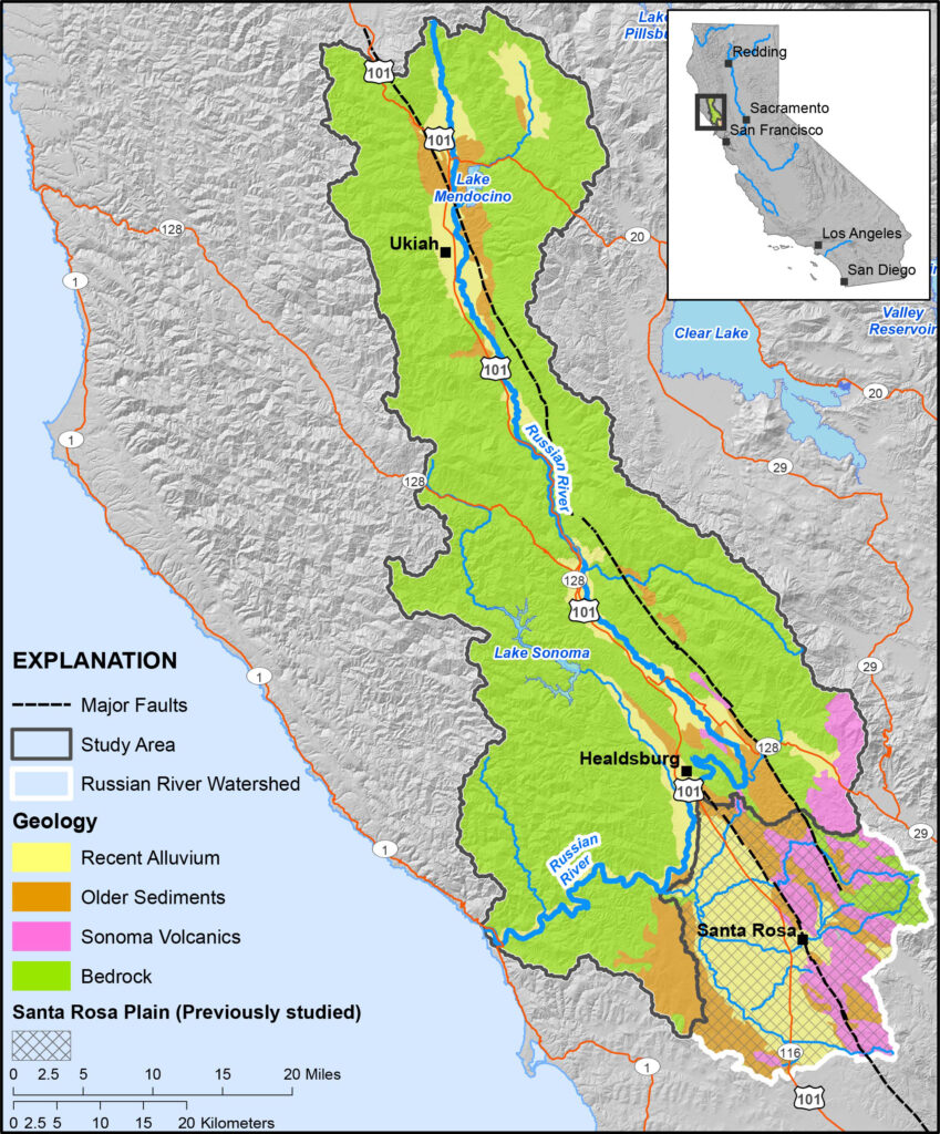 Map of Russian River Basin with Geology